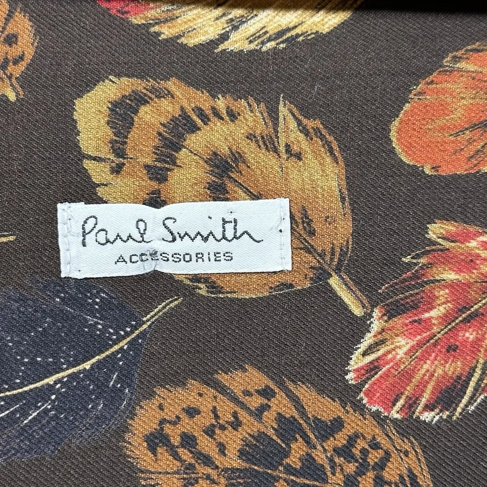 Paul Smith Wool Tube Scarf Brown Feather Print Made England Designer 14x52in